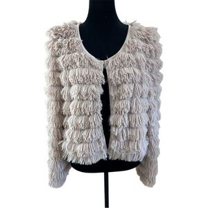 Nordstroms Lark Brand Cream Furry Fringe Clasp Cardigan